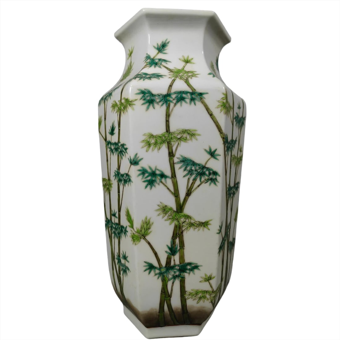 A Qing Dynasty six-sided pastel bamboo vase: Qing Dynasty six-sided pastel bamboo vase SIZE: H:31.8cm W:17.3cm (The Dimensions Of All Batches Are Manually Measured.If You Need More Detailed Information, Please Contact Our Customer Service Before