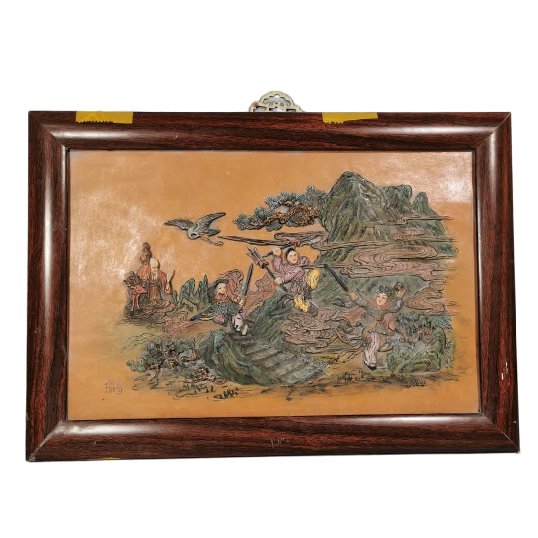 A Chen Guozhi pile carved pastel figure porcelain plate: Chen Guozhi pile carved pastel figure porcelain plate SIZE: H:44cm W:31cm (The Dimensions Of All Batches Are Manually Measured.If You Need More Detailed Information, Please Contact Our Customer