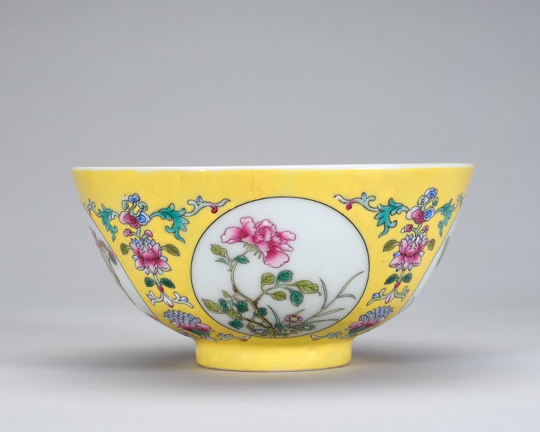 A Qing Dynasty pastel yellow glaze consecrated flower bowl (1 of 6)