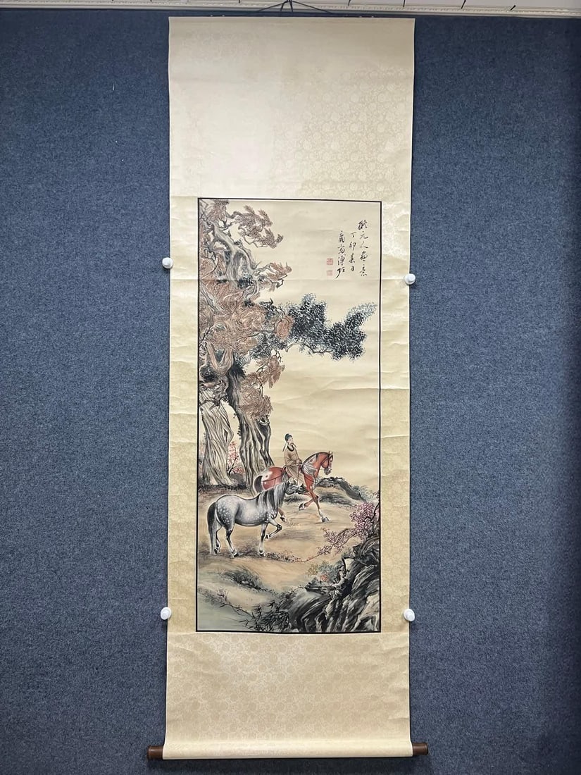 A picture of Puzuo's horse herding: Puzuo's horse herding picture SIZE: L:57x134cm (The Dimensions Of All Batches Are Manually Measured.If You Need More Detailed Information, Please Contact Our Customer Service Before Bidding.)