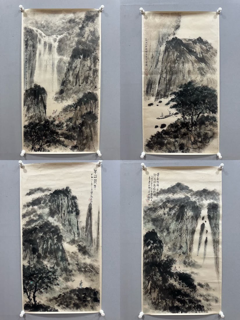 A landscape painting by Fu Baoshi: Fu Baoshi's landscape paintings are a set of ten SIZE: Painting Core91x47cm (The Dimensions Of All Batches Are Manually Measured.If You Need More Detailed Information, Please Contact Our Customer Serv