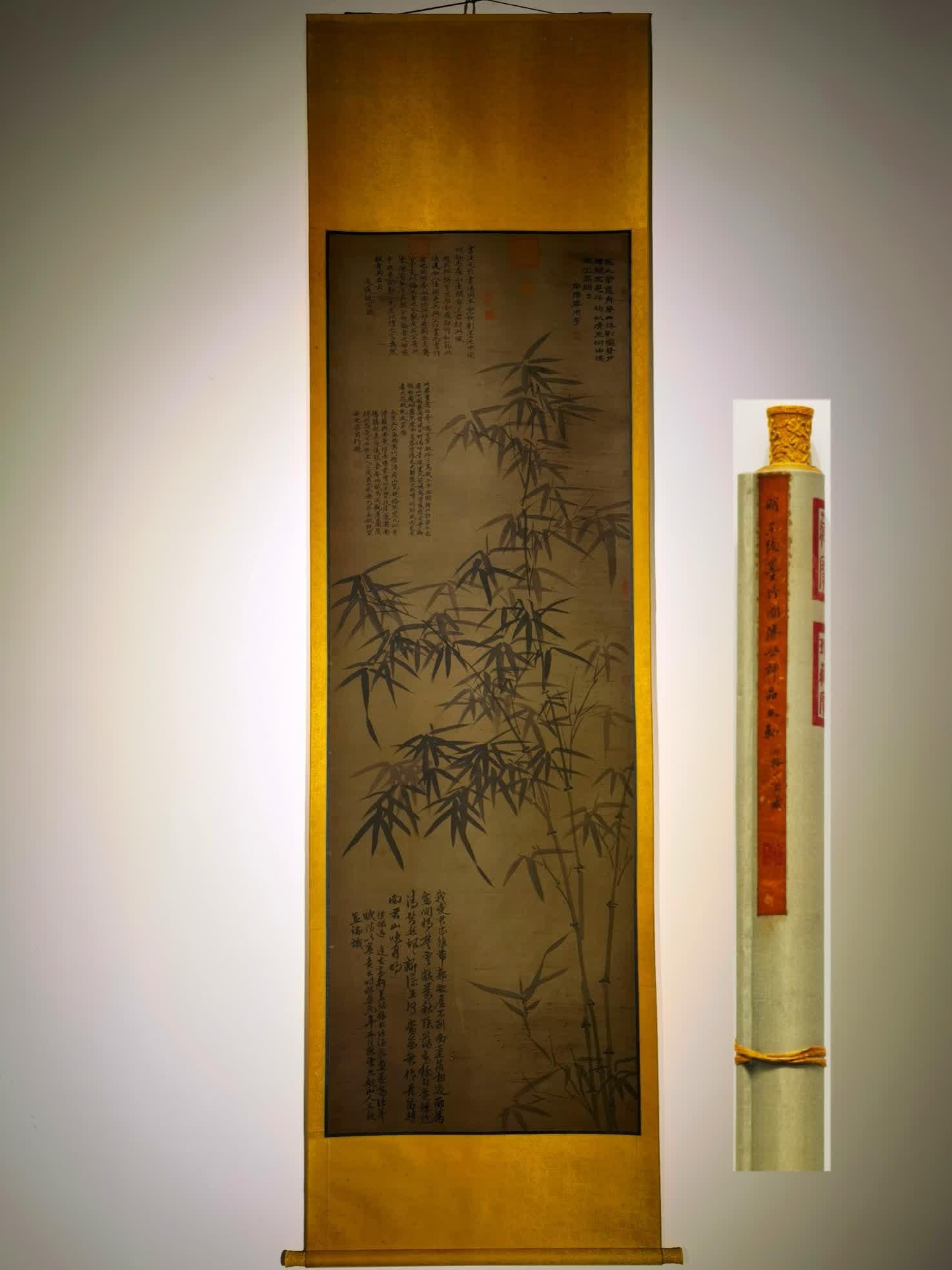 A silk ink bamboo picture of Wang Fu: Wang Fu's silk book ink bamboo picture Wang Fu was a great painter in the early Ming Dynasty, good at landscape, especially good at dead wood, bamboo and stone, and painted bamboo with the strengths o