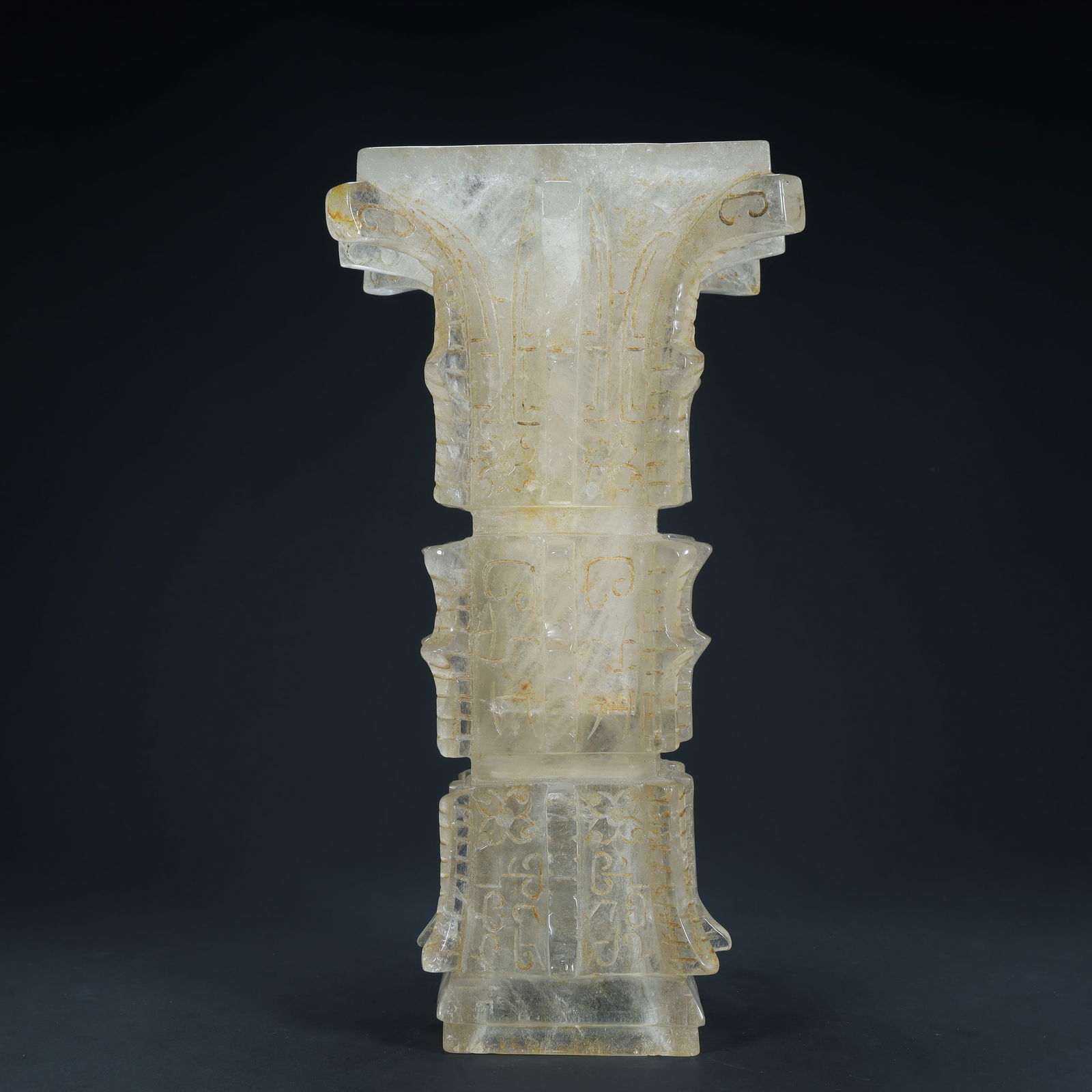 A Qing Dynasty crystal imitation bronze cup-shaped flower cup: Qing Dynasty crystal imitation bronze cup-shaped flower cup SIZE: H:27.5cm L:14.5cm W:14.5cm W:2.3kg (The Dimensions Of All Batches Are Manually Measured.If You Need More Detailed Information, Please