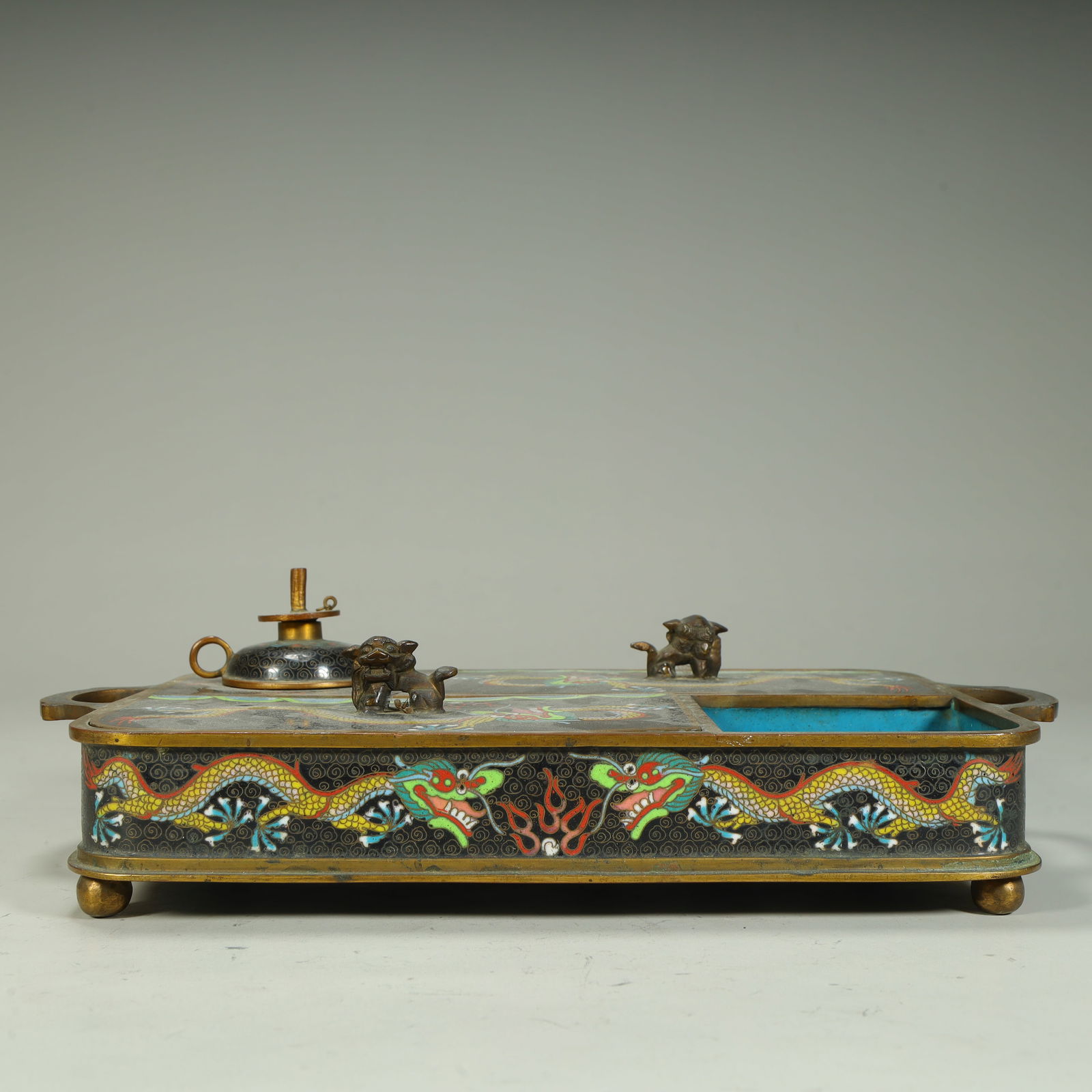 A cloisonné enamel dragon pattern study box - 11