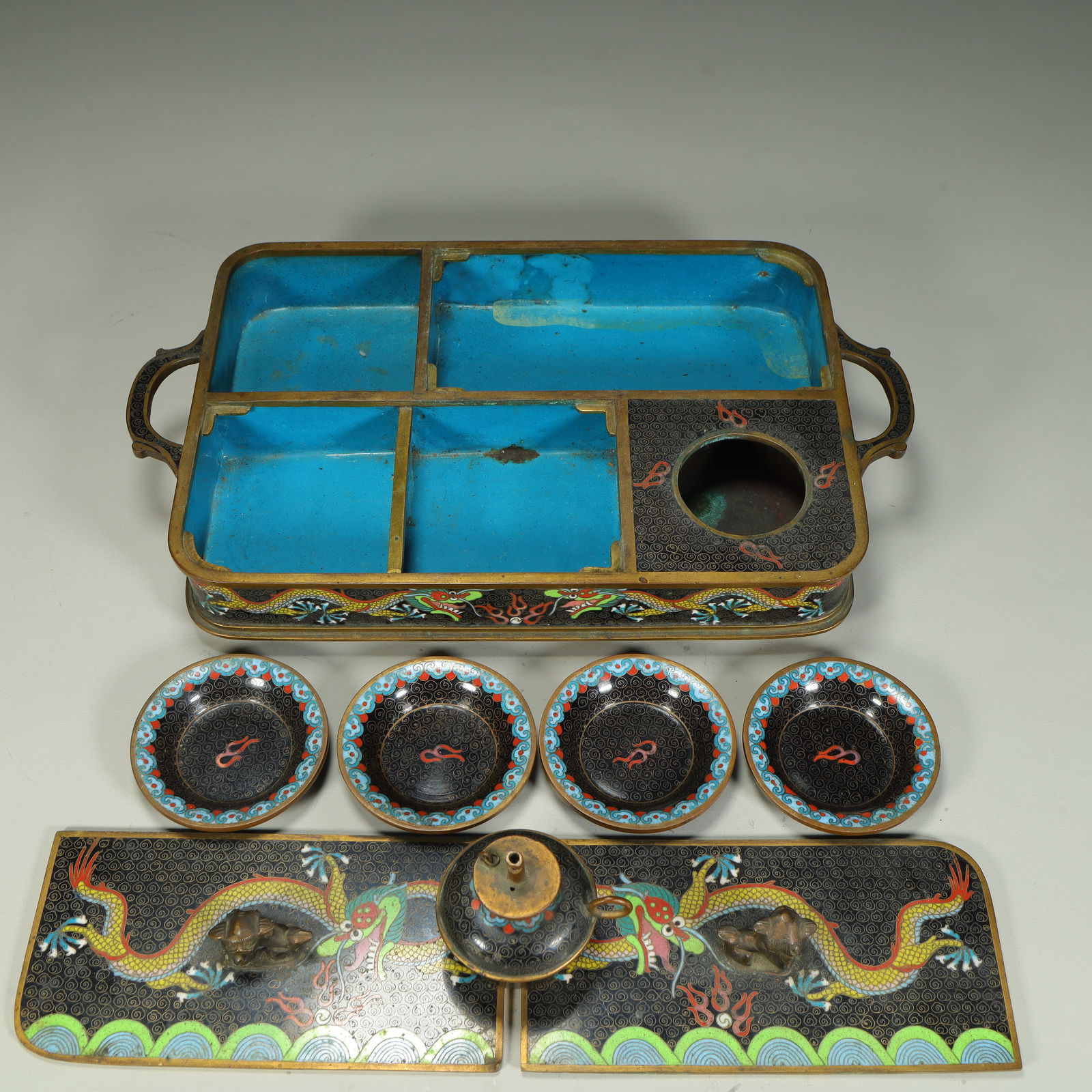 A cloisonné enamel dragon pattern study box - 3