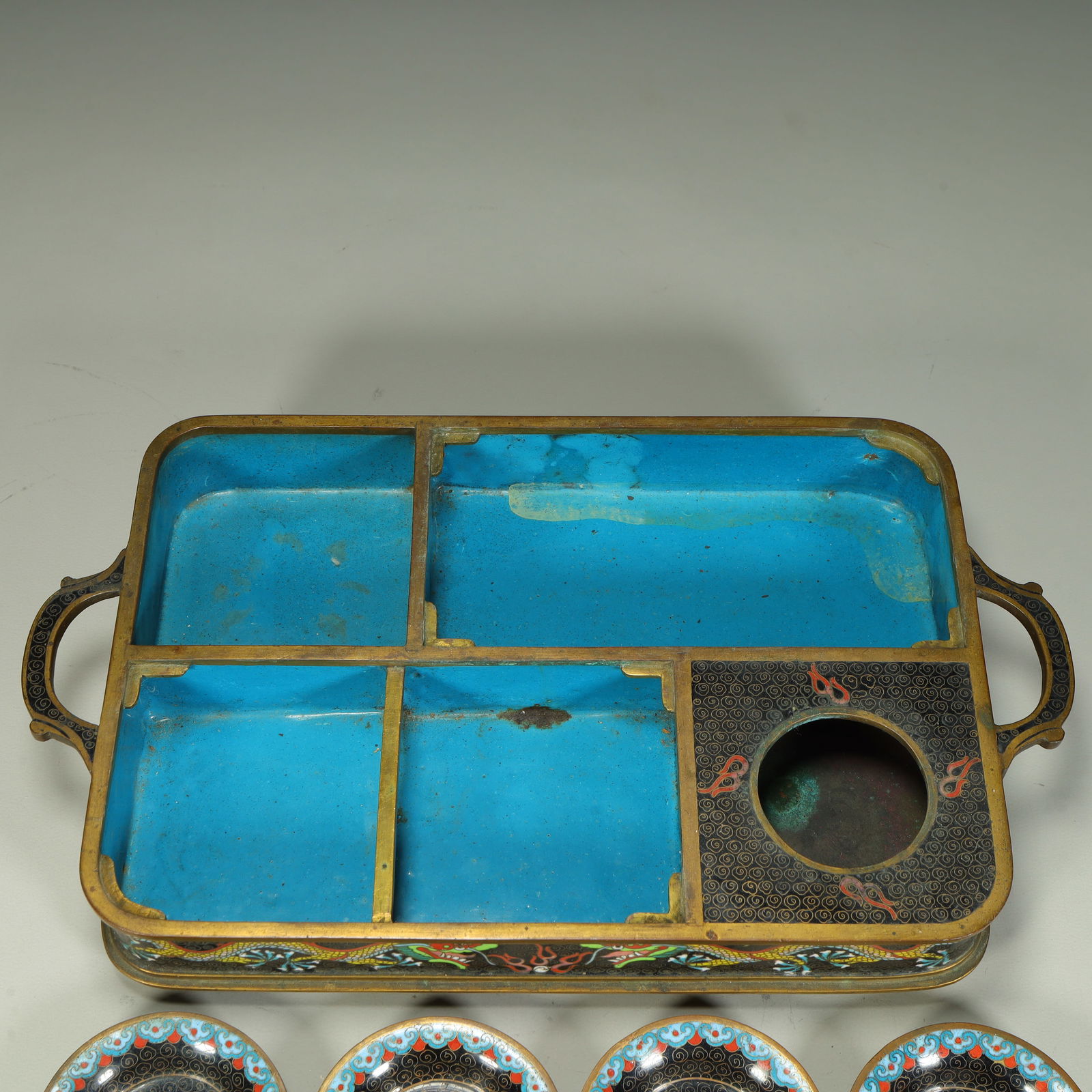 A cloisonné enamel dragon pattern study box - 4