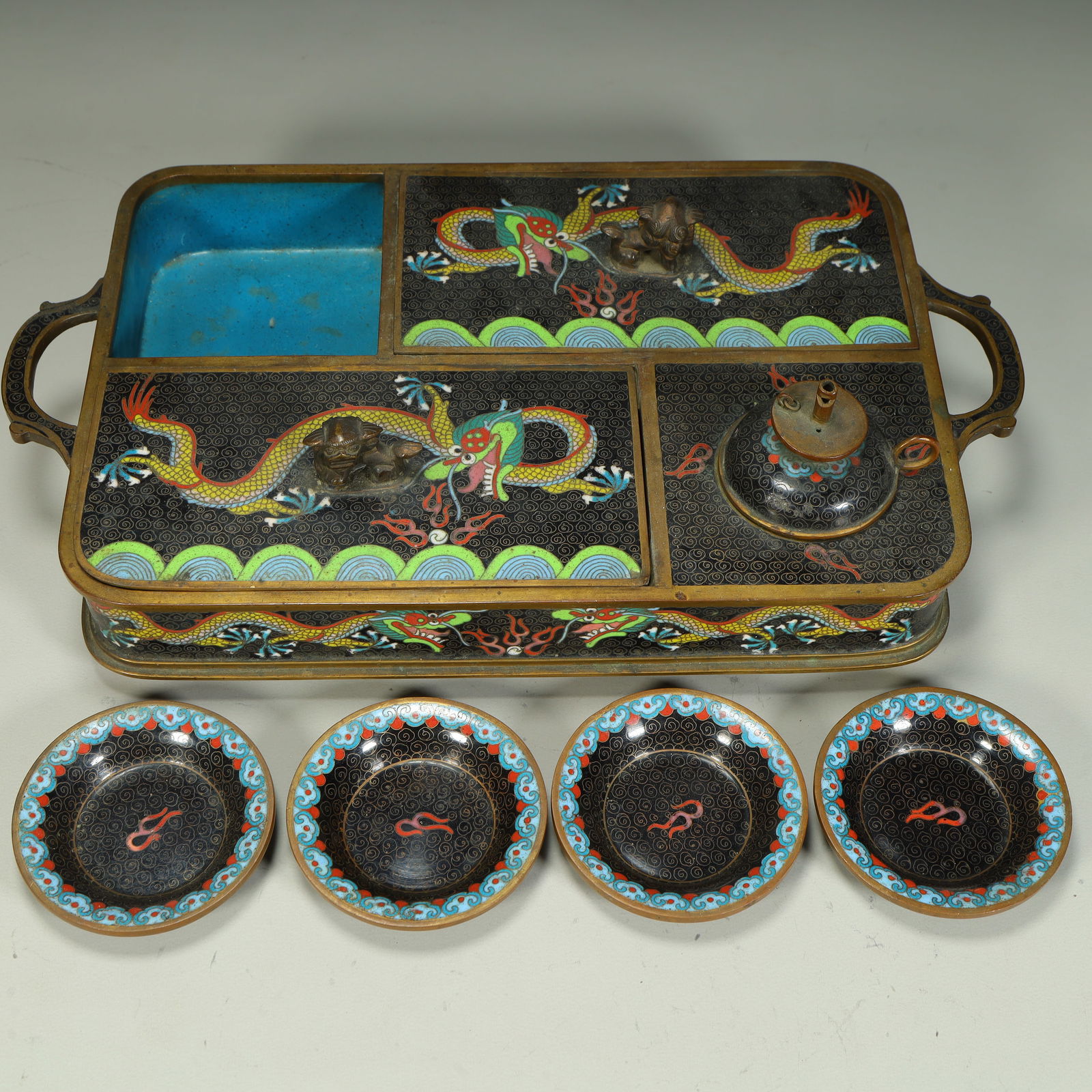 A cloisonné enamel dragon pattern study box - 5