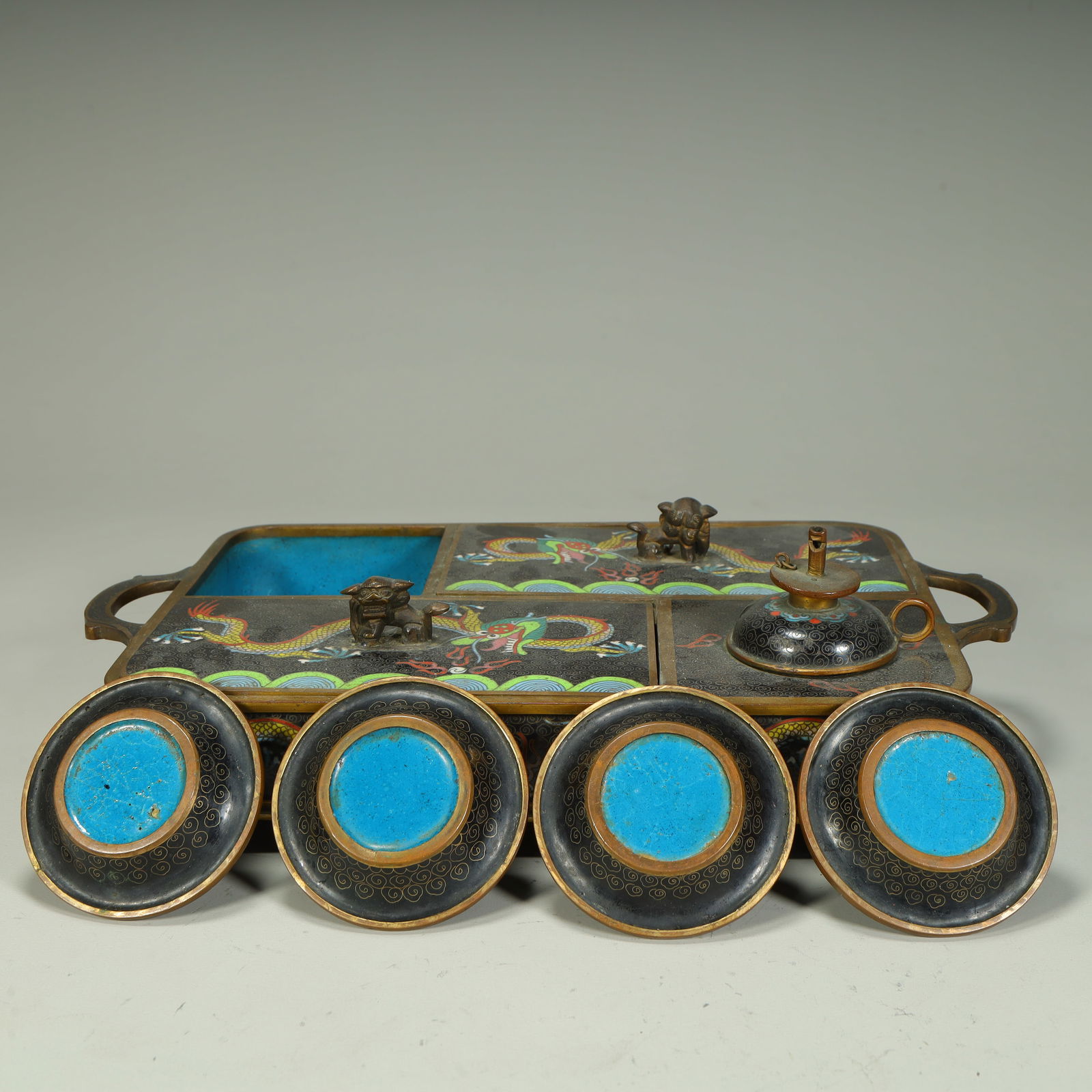 A cloisonné enamel dragon pattern study box - 6