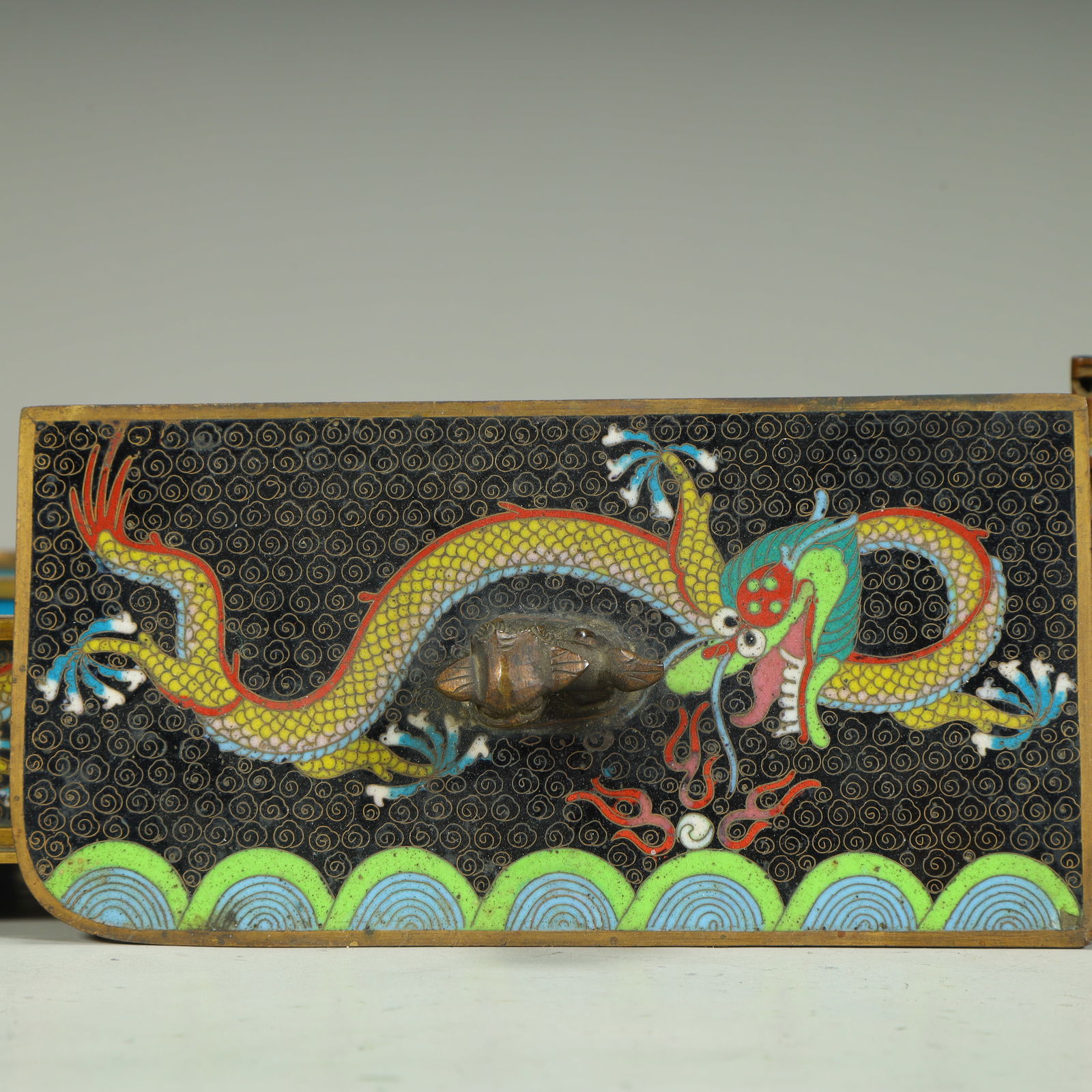 A cloisonné enamel dragon pattern study box - 8