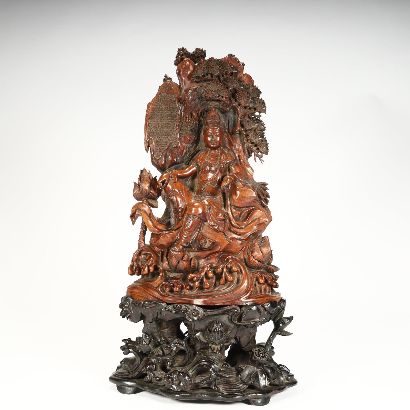 A Qing Dynasty boxwood carving Guanyin Shanzi ornament: Qing Dynasty boxwood carving Guanyin Shanzi ornament SIZE: Total H: 33cm L: 18cm W: 9cm W: 833g (The Dimensions Of All Batches Are Manually Measured.If You Need More Detailed Information, Please Conta