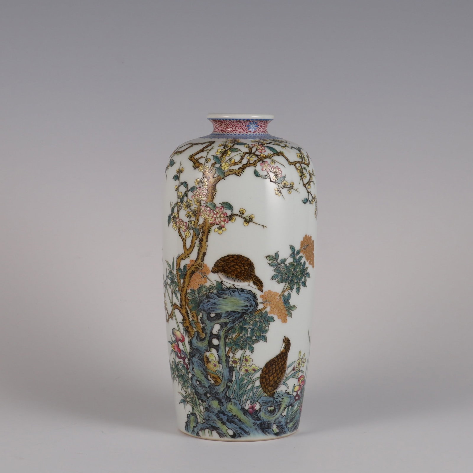 An Exquisite Enamel Flower and Bird Pattern with poem Vase: An Exquisite Enamel Flower and Bird Pattern with poem Vase Qing Dynasty, China Yongzheng Six-character Mark Size:19cmx8.8cm (The Dimensions Of All Batches Are Manually Measured.If You Need More Detail