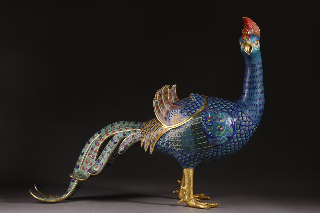 A Pair of Exquisite Cloisonne Lotus Pattern Phoenix-Shaped Censer - 2