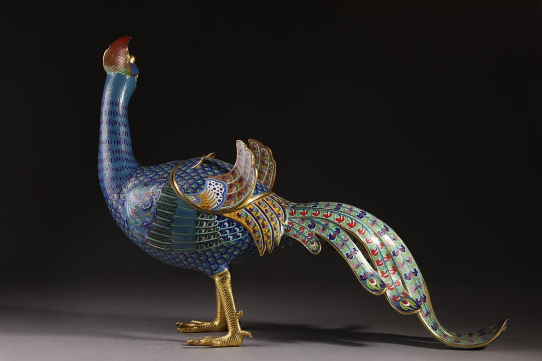 A Pair of Exquisite Cloisonne Lotus Pattern Phoenix-Shaped Censer - 3