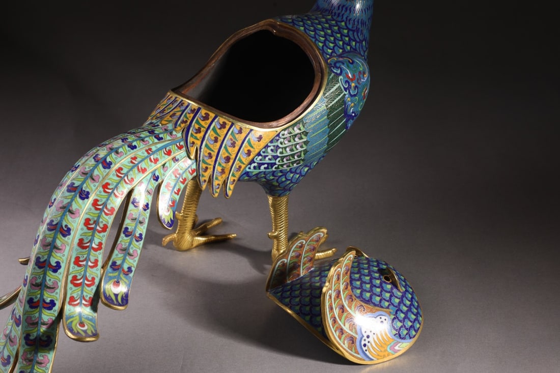 A Pair of Exquisite Cloisonne Lotus Pattern Phoenix-Shaped Censer - 4