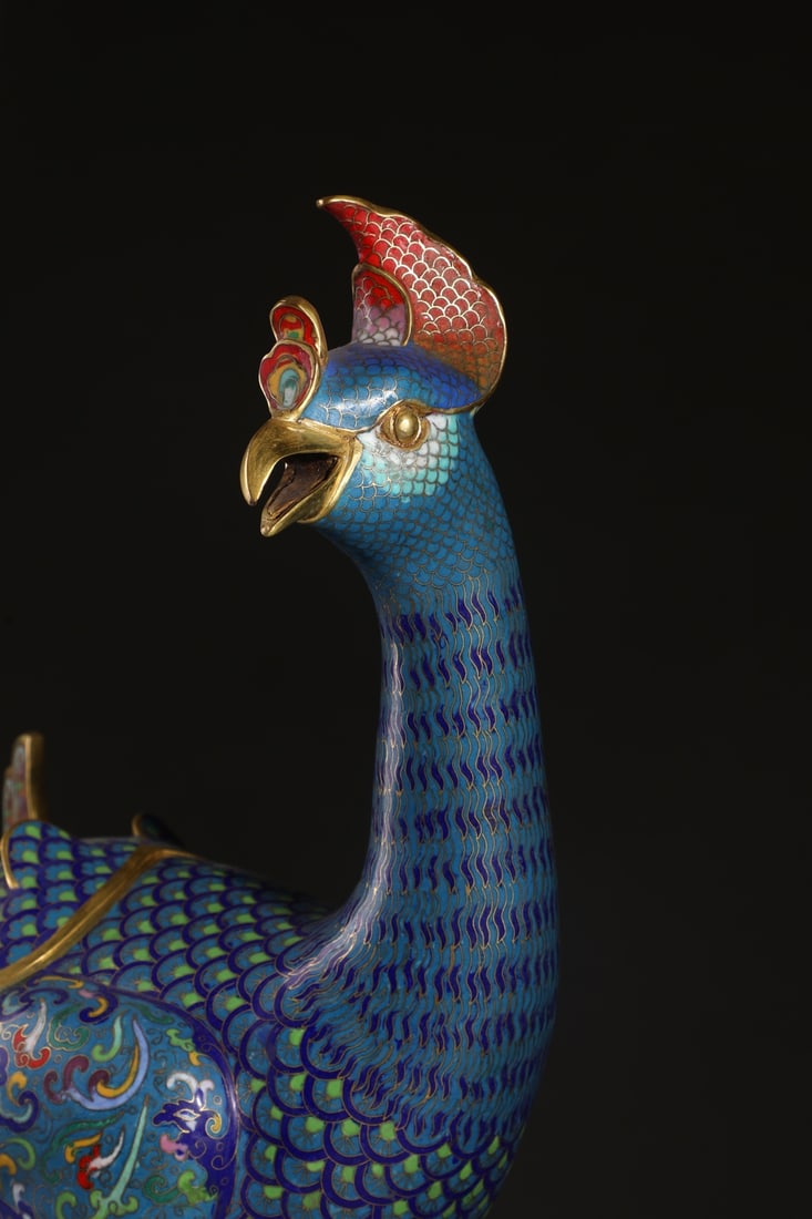 A Pair of Exquisite Cloisonne Lotus Pattern Phoenix-Shaped Censer - 6