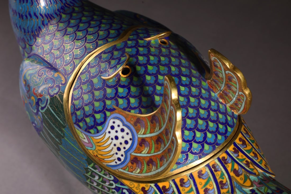 A Pair of Exquisite Cloisonne Lotus Pattern Phoenix-Shaped Censer - 7