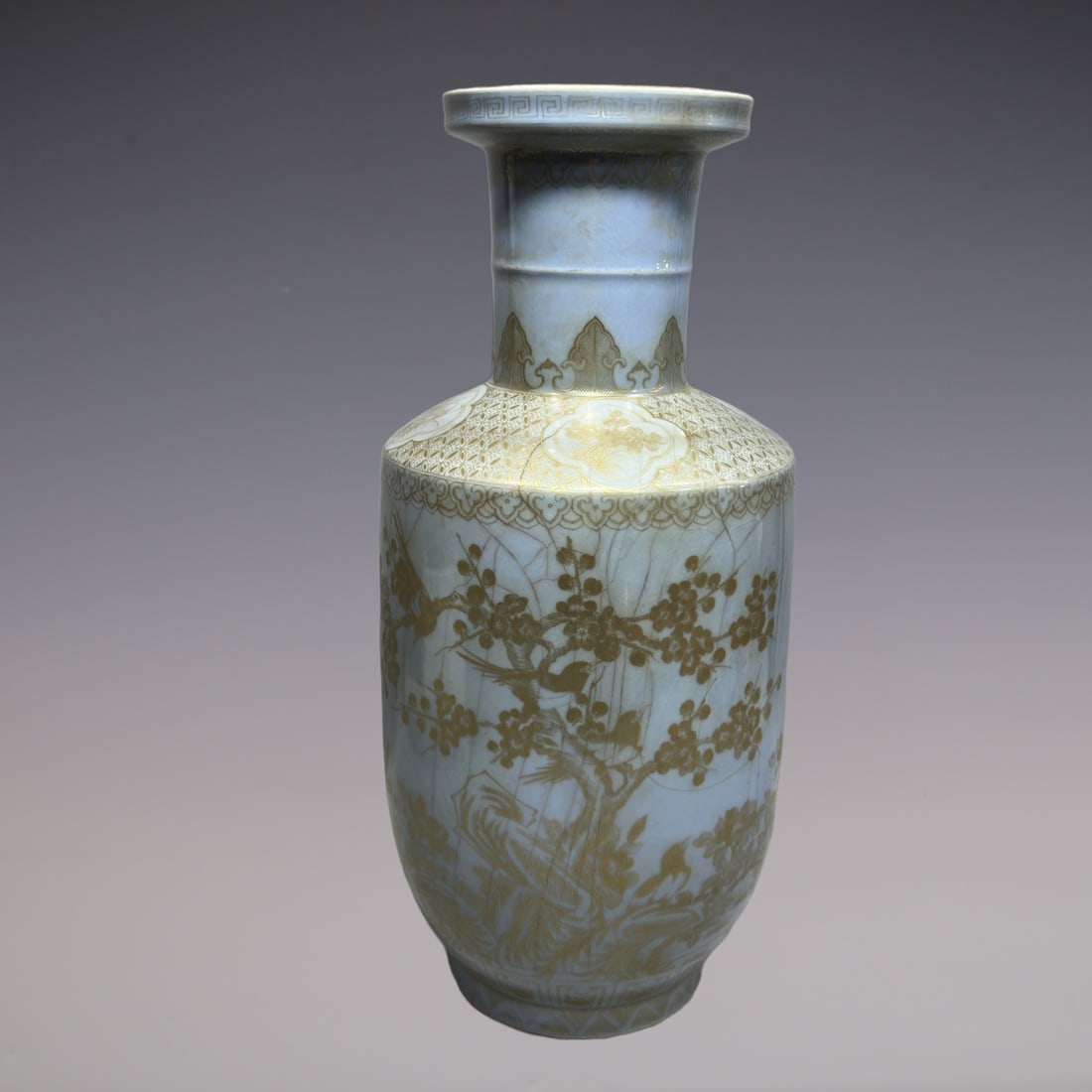 An Exquisite Sky Blue Glazed Flower and Bird Pattern with poem Vase: An Exquisite Sky Blue Glazed Flower and Bird Pattern with poem Vase Qing Dynasty, China Jiaqing Six-character Mark Size:53cm (The Dimensions Of All Batches Are Manually Measured.If You Need More Detai