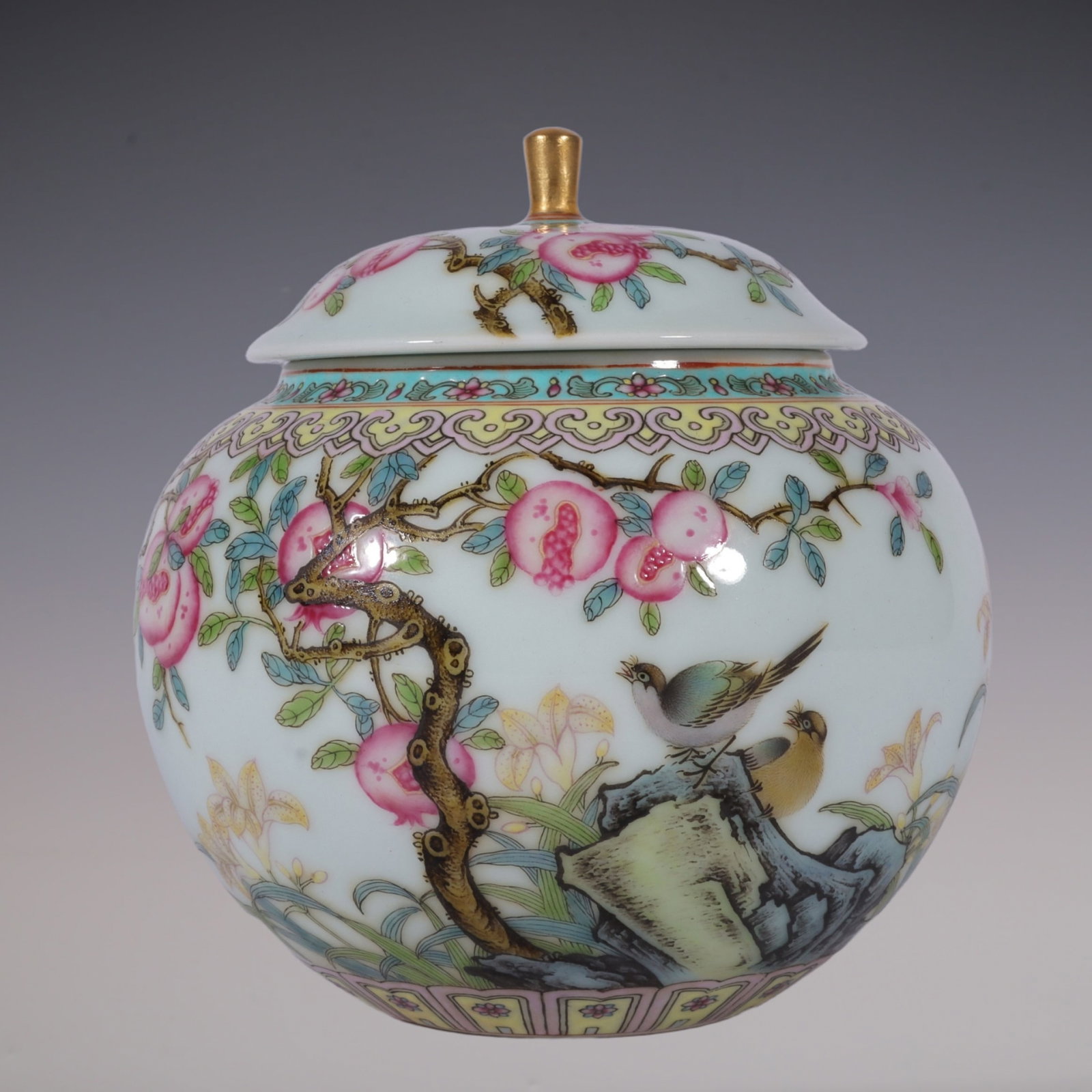 An Exquisite Enamel Flower and Bird Pattern with poem Tea Caddy (1 of 8)