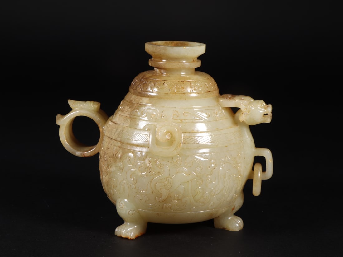 An Exquisite White Jade Dragon Pattern Tripod Censer (1 of 9)