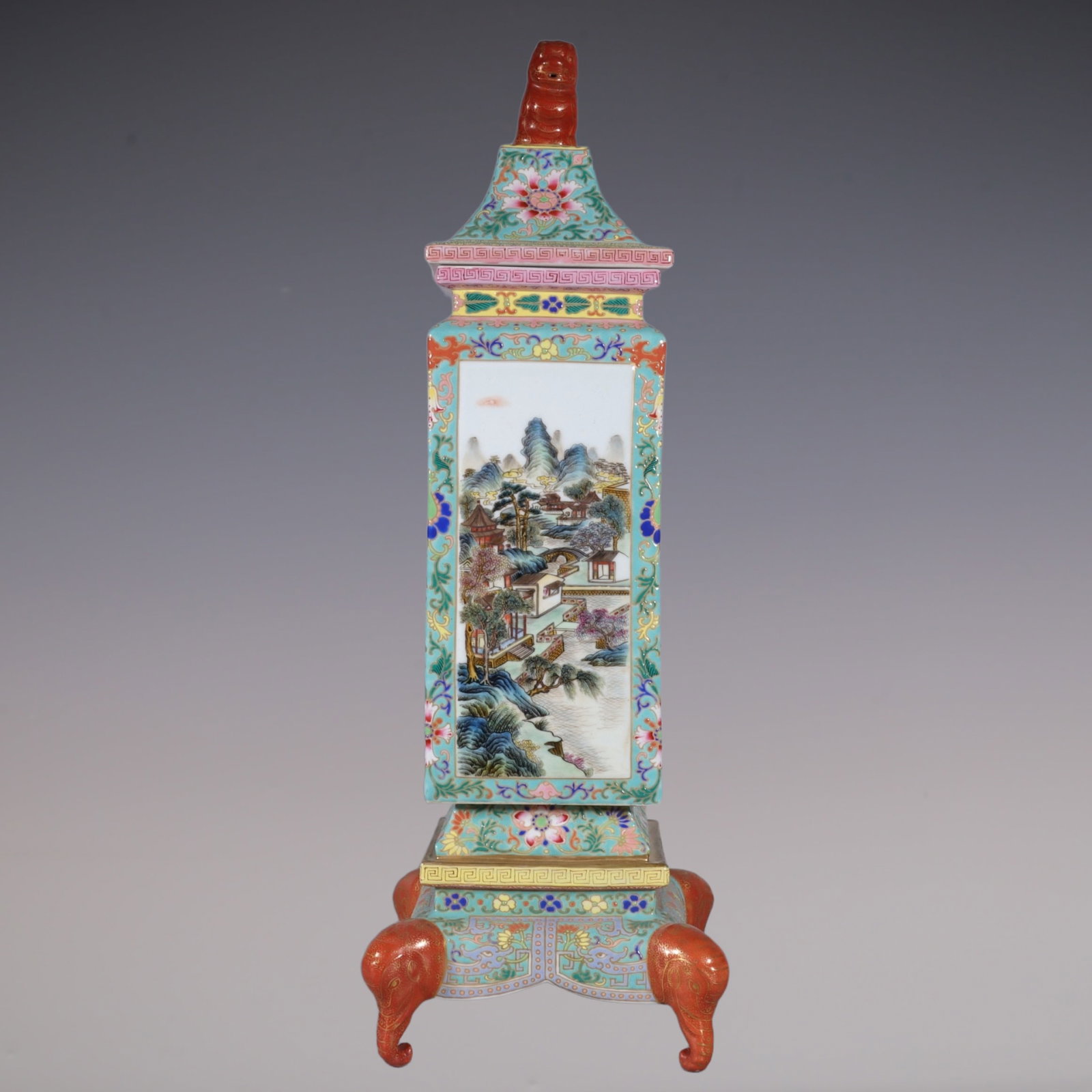 An Exquisite Enamel Painted Gold Lotus Pattern Landscape Pattern with poem Vase: An Exquisite Enamel Painted Gold Lotus Pattern Landscape Pattern with poem Vase Qing Dynasty, China Qianlong Four-character Mark Size:55cm (The Dimensions Of All Batches Are Manually Measured.If You N