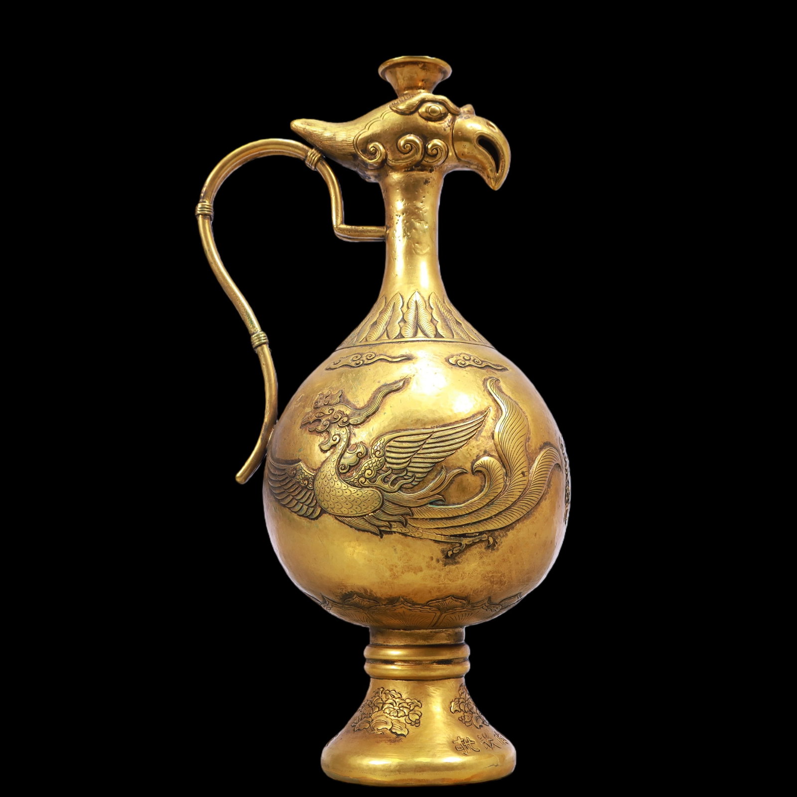 A Exquisite Gilt Bronze Phoenix Pattern Flower Pattern -With Inscription Ewer (1 of 12)