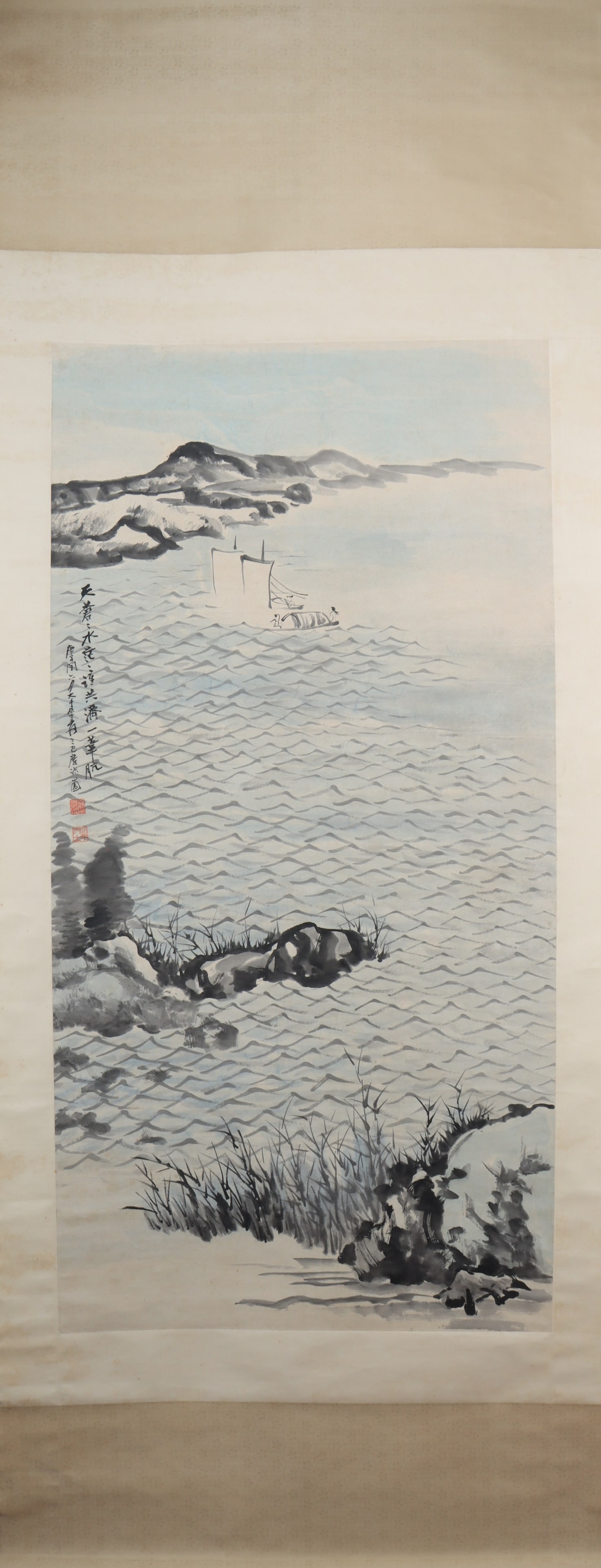 A Chinese Vertical Scroll Ink Painting of Landscape on Paper: A Chinese Vertical Scroll Ink Painting of Landscape on Paper Zhang daqian Size:136cmx68cm (The Dimensions Of All Batches Are Manually Measured.If You Need More Detailed Information, Please Contact Our