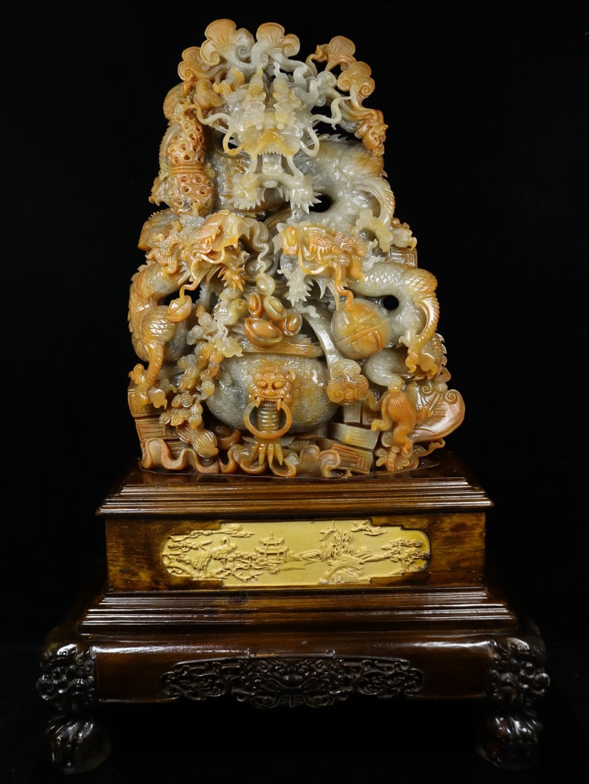 An Exquisite Shoushan Stone Dragon Pattern Ornament: An Exquisite Shoushan Stone Dragon Pattern Ornament Qing Dynasty, China Size:78cmx48cmx30cm Weight:23.88kg (The Dimensions Of All Batches Are Manually Measured.If You Need More Detailed Information, P