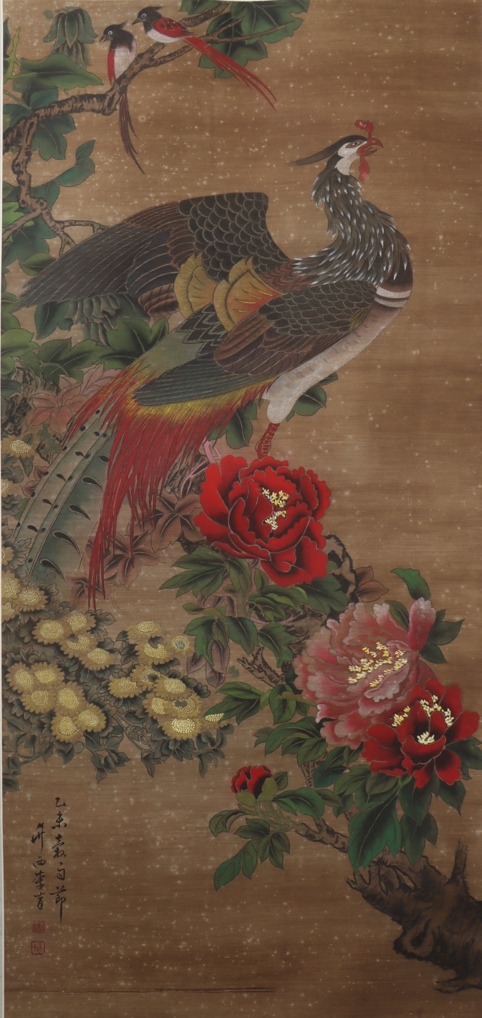 An Fabulous Chinese Ink Flower and Bird By Silk: An Fabulous Chinese Ink Flower and Bird By Silk Li yu Size:119cmx56cm (The Dimensions Of All Batches Are Manually Measured.If You Need More Detailed Information, Please Contact Our Customer Service Be