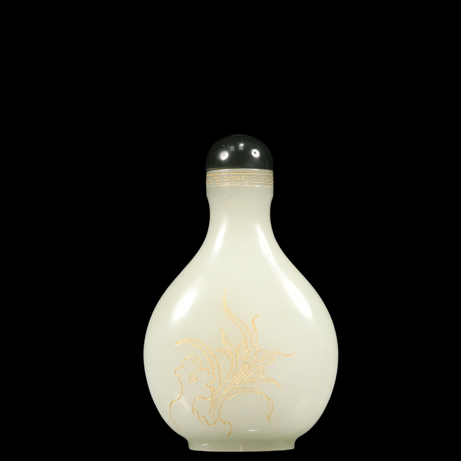 A Exquisite White Jade Flower Pattern with poem Snuff Bottle: A Exquisite White Jade Flower Pattern with poem Snuff Bottle Qing Dynasty, China Qianlong Four-character Mark Size:5cmx2.5cmx8cm Weight:50g (The Dimensions Of All Batches Are Manually Measured.If You