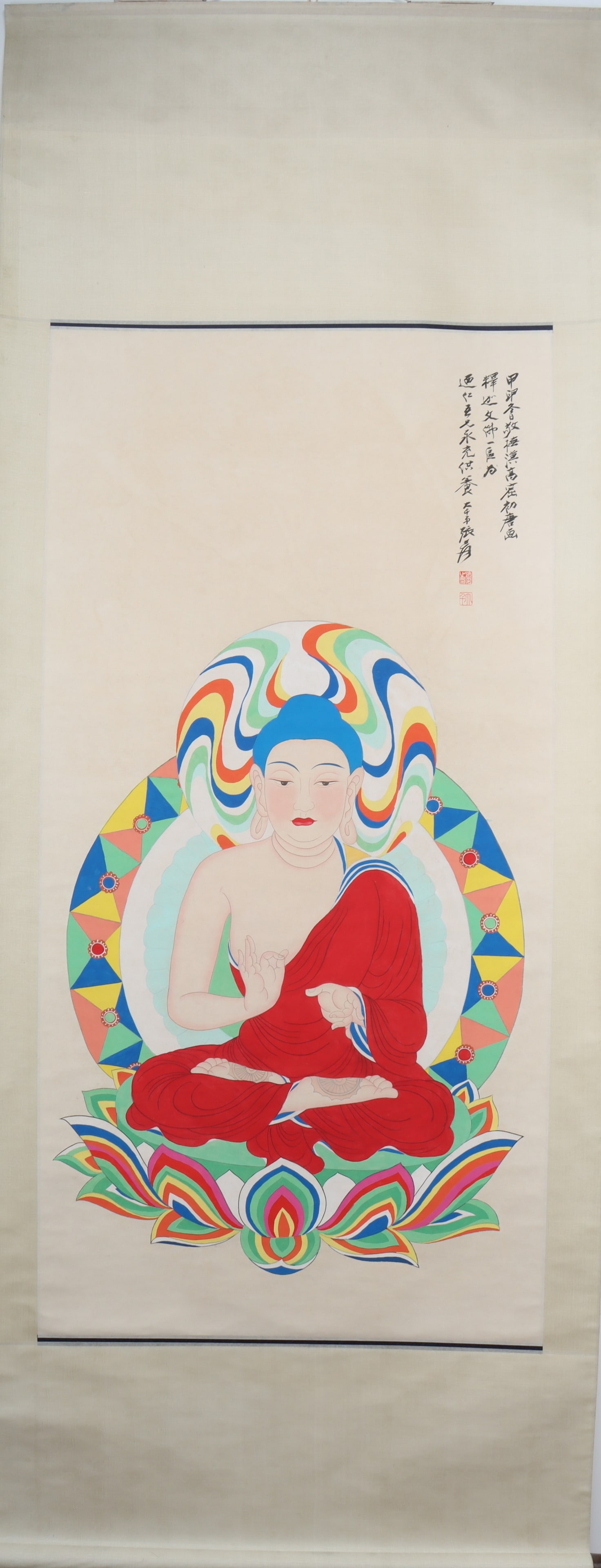 A Chinese Vertical Scroll Ink Painting of Buddha Statue on Paper: A Chinese Vertical Scroll Ink Painting of Buddha Statue on Paper Zhang daqian Size:131cmx65cm (The Dimensions Of All Batches Are Manually Measured.If You Need More Detailed Information, Please Contact