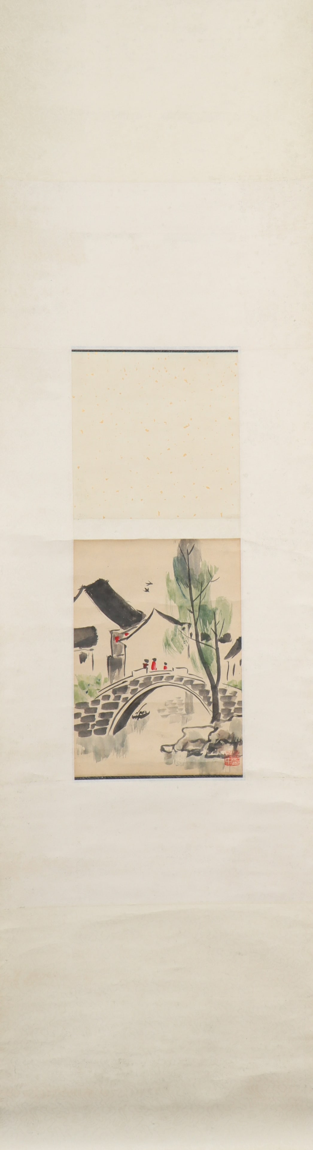 A Chinese Vertical Scroll Ink Painting of Landscape on Paper: A Chinese Vertical Scroll Ink Painting of Landscape on Paper Wu guanzhong Size:26cmx18cm (The Dimensions Of All Batches Are Manually Measured.If You Need More Detailed Information, Please Contact Our