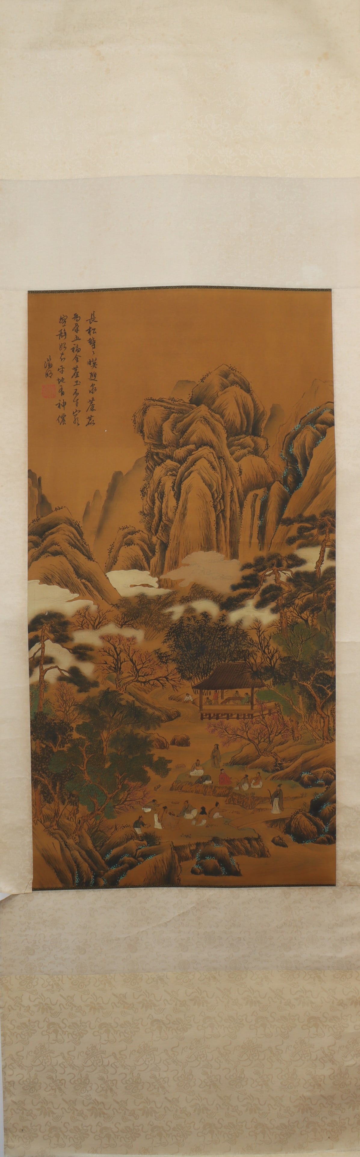A Chinese Vertical Scroll Ink Painting of Landscape on Paper: A Chinese Vertical Scroll Ink Painting of Landscape on Paper Wen zhengming Size:96cmx48cm (The Dimensions Of All Batches Are Manually Measured.If You Need More Detailed Information, Please Contact Our