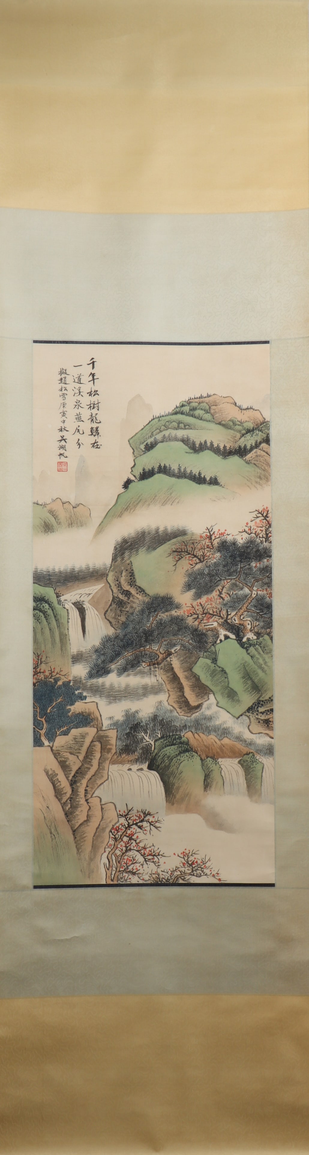 A Chinese Vertical Scroll Ink Painting of Landscape on Paper (1 of 3)