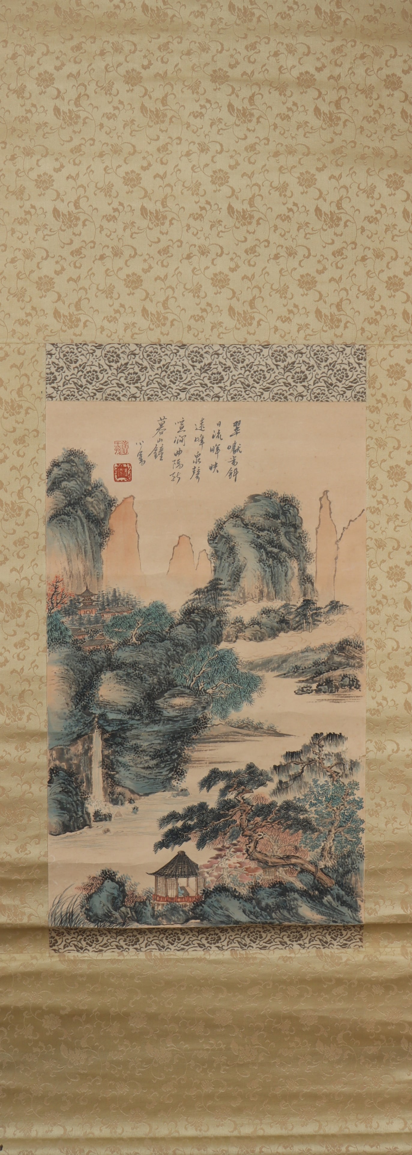A Chinese Vertical Scroll Ink Painting of Landscape on Paper: A Chinese Vertical Scroll Ink Painting of Landscape on Paper Pu xinyu Size:53cmx32cm (The Dimensions Of All Batches Are Manually Measured.If You Need More Detailed Information, Please Contact Our Cust