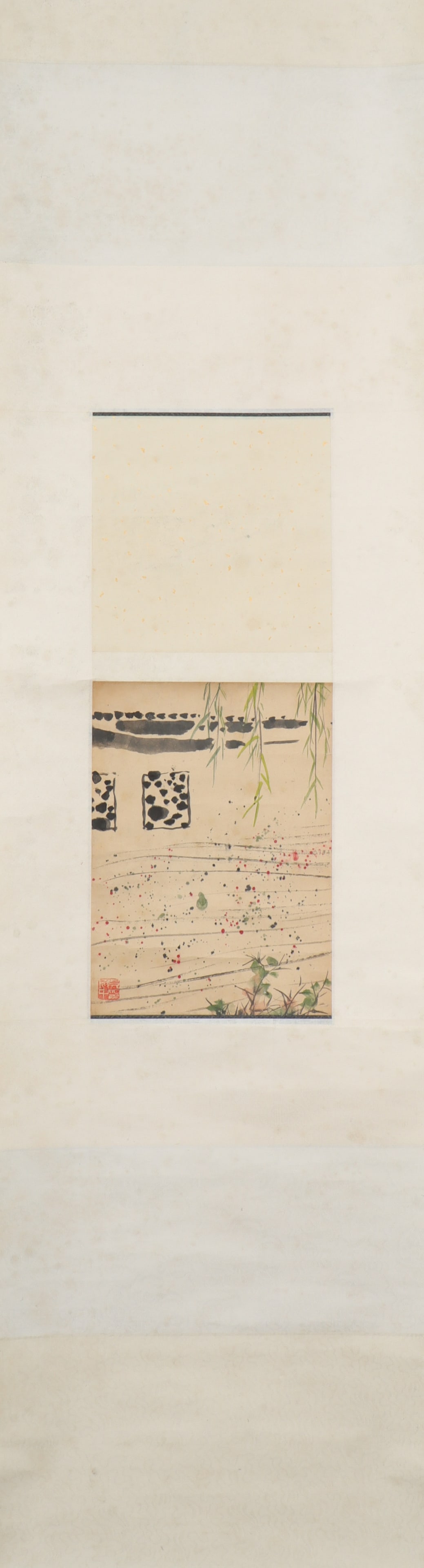 A Chinese Vertical Scroll Ink Painting of Landscape on Paper: A Chinese Vertical Scroll Ink Painting of Landscape on Paper Wu guanzhong Size:25cmx19cm (The Dimensions Of All Batches Are Manually Measured.If You Need More Detailed Information, Please Contact Our 