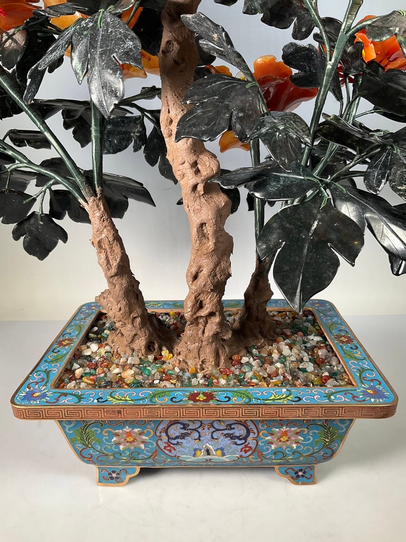 An Exquisite Cloisonne Inlaid Gems Flower Pattern Bonsai - 11