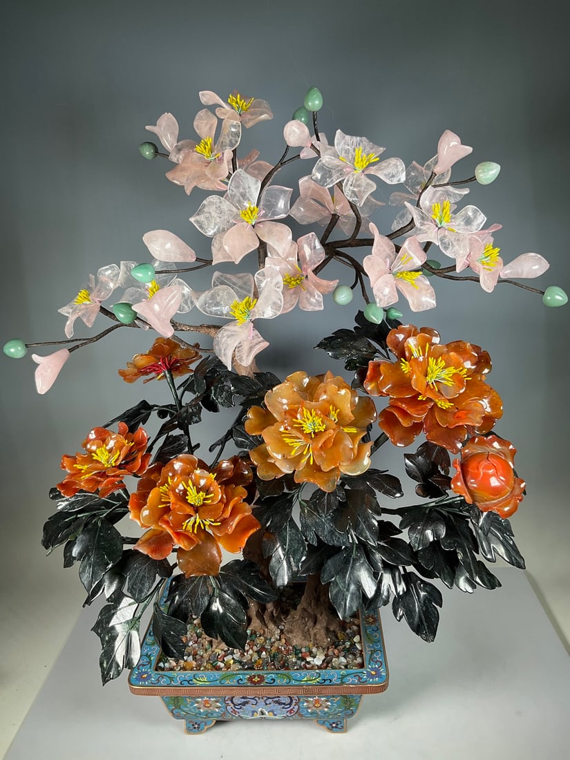 An Exquisite Cloisonne Inlaid Gems Flower Pattern Bonsai - 2