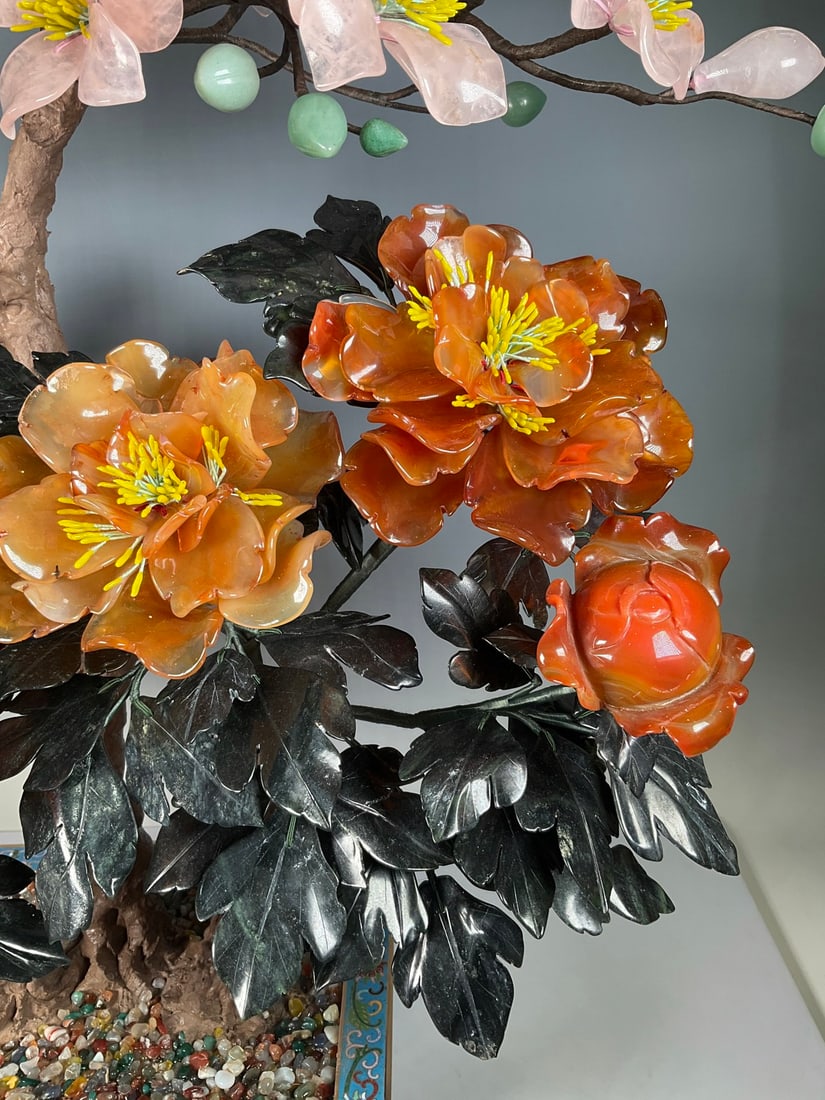 An Exquisite Cloisonne Inlaid Gems Flower Pattern Bonsai - 4