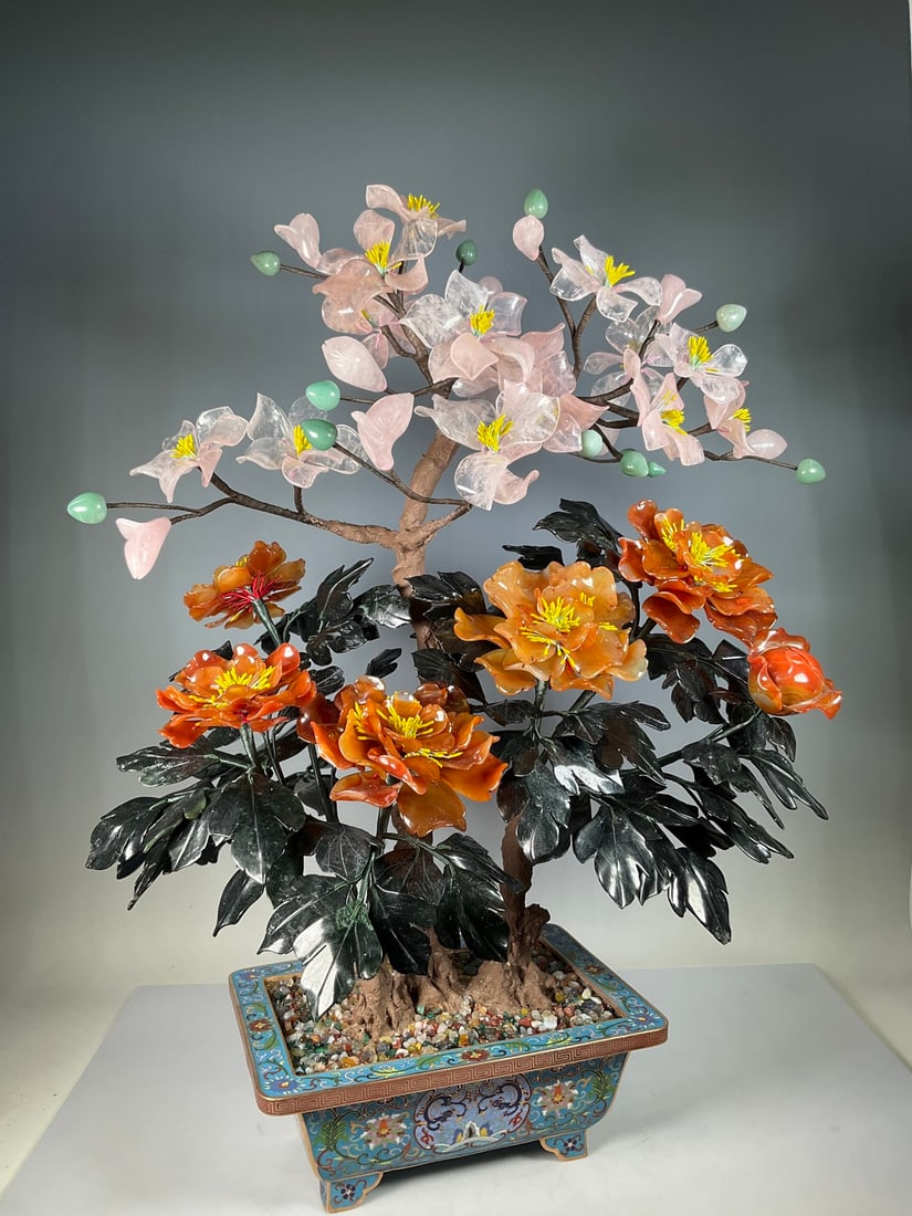 An Exquisite Cloisonne Inlaid Gems Flower Pattern Bonsai - 8