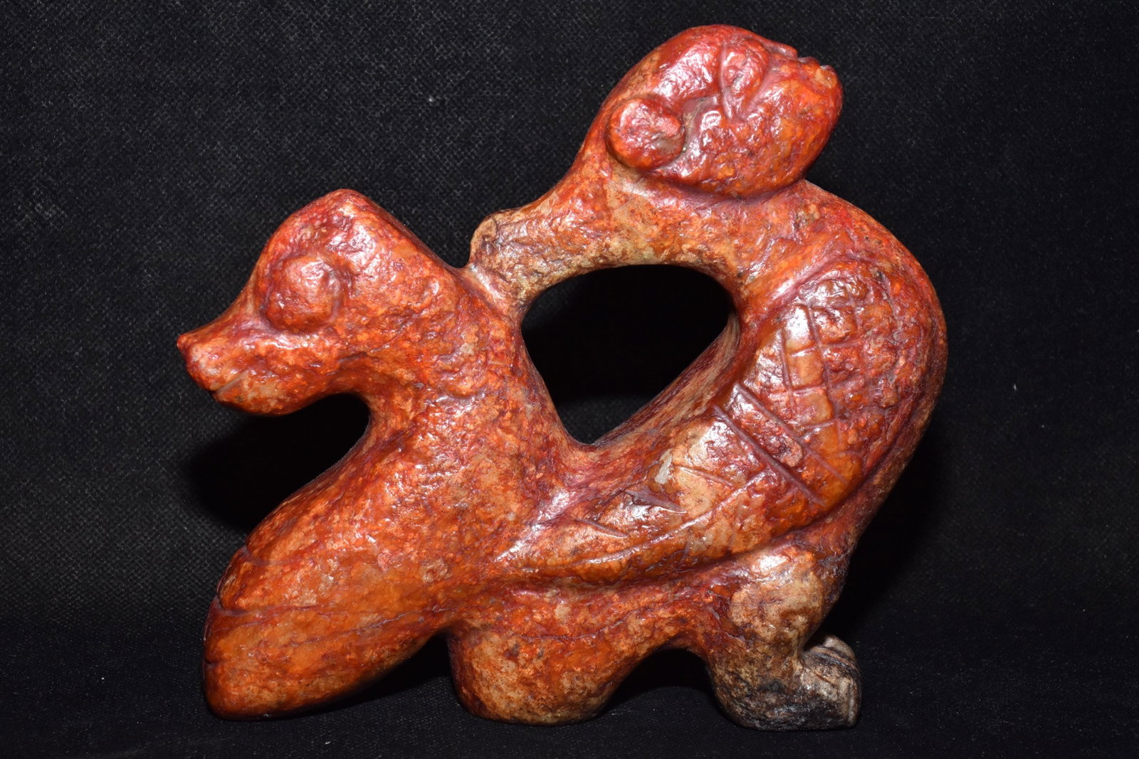 An Exquisite Hemo Jade Figure Ornament: An Exquisite Hemo Jade Figure Ornament Hongshan Culture Size:16cmx15cm Weight:990g (The Dimensions Of All Batches Are Manually Measured.If You Need More Detailed Information, Please Contact Our
