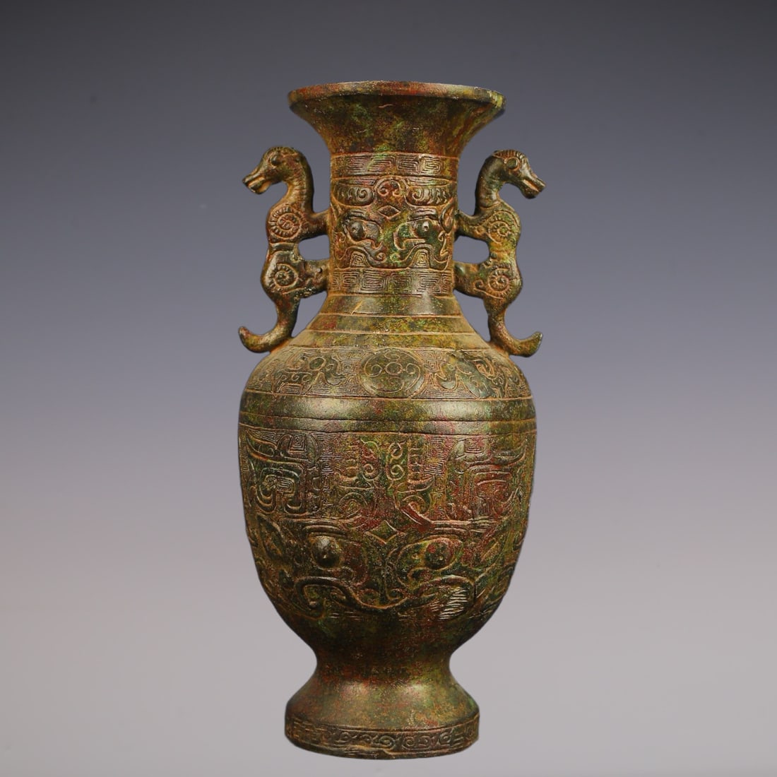 An Exquisite Bronze Beast-Face Pattern Double-Ears Vase (1 of 9)
