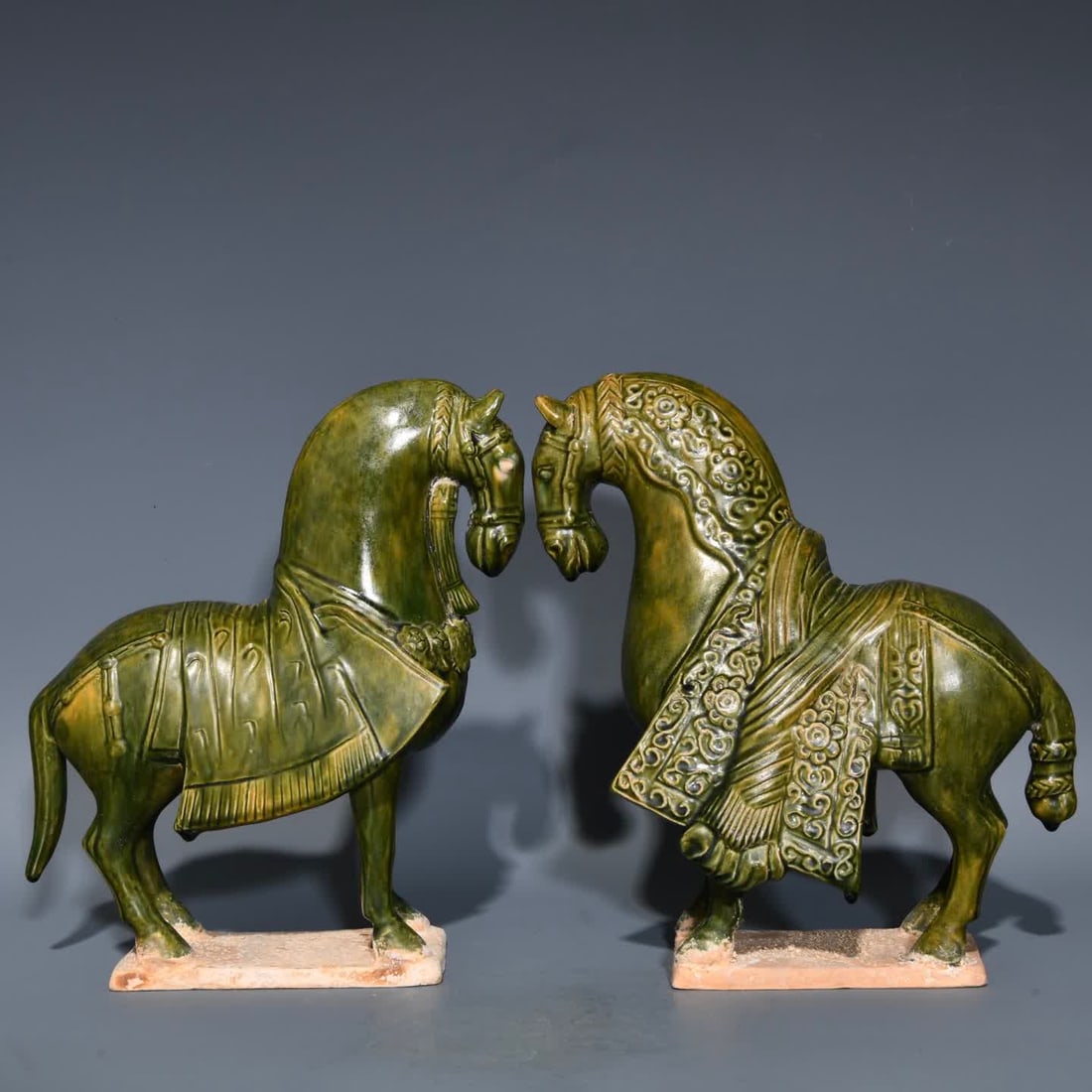 A pair of Tang green colored horses (1 of 9)