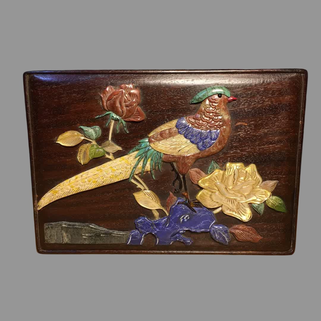 A Qing Dynasty Huanghuali treasure inlaid box: Qing Dynasty Huanghuali Hundred Treasures Inlaid Box SIZE: L:20cm W:14cm H:8cm W:705g (The Dimensions Of All Batches Are Manually Measured.If You Need More Detailed Information, Please Contact Our Cus