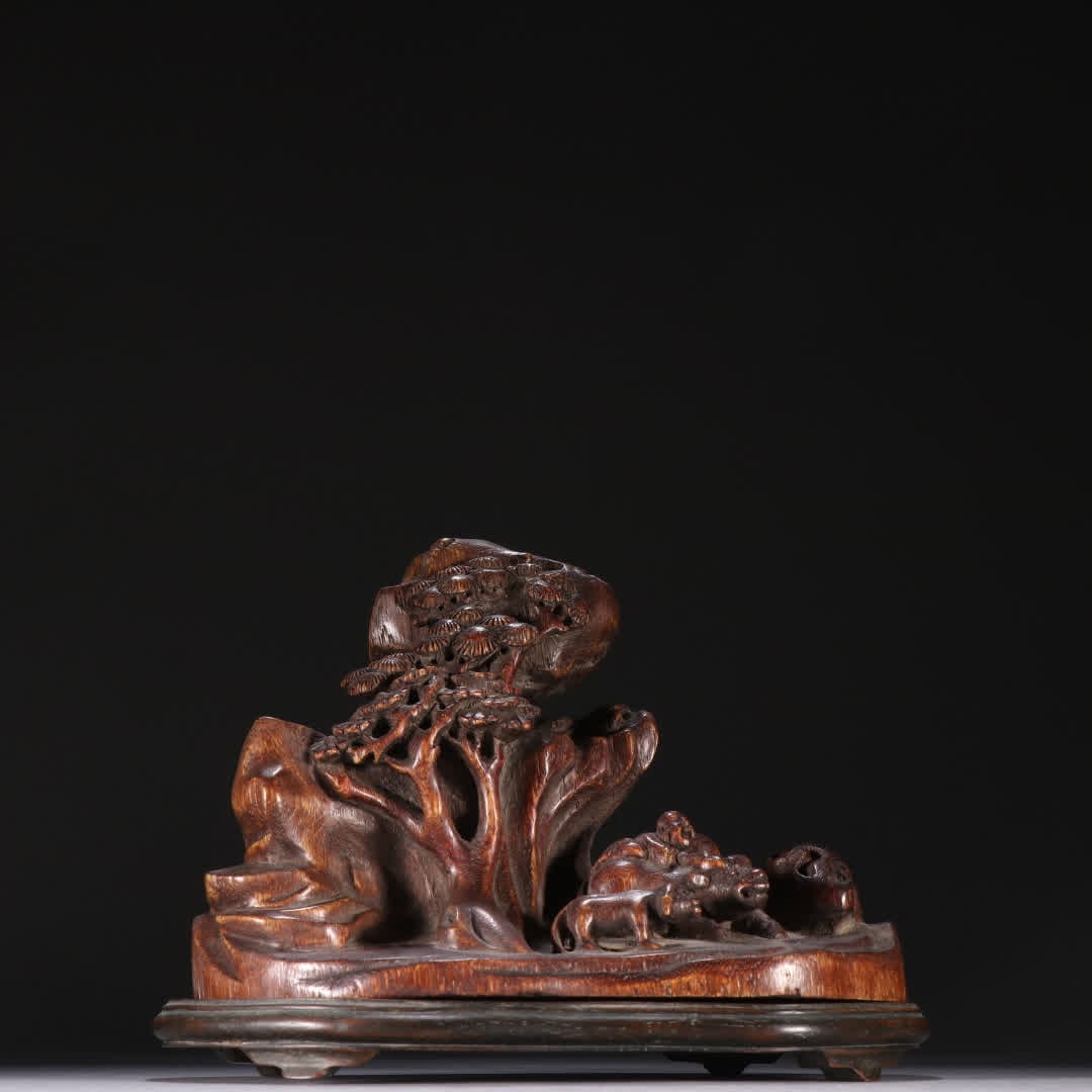 A Qing Dynasty agarwood landscape figure mountain ornament: Qing Dynasty agarwood landscape figure mountain ornament SIZE: H:15.5cm W:19.4cm W:414.8g (The Dimensions Of All Batches Are Manually Measured.If You Need More Detailed Information, Please Contact Our