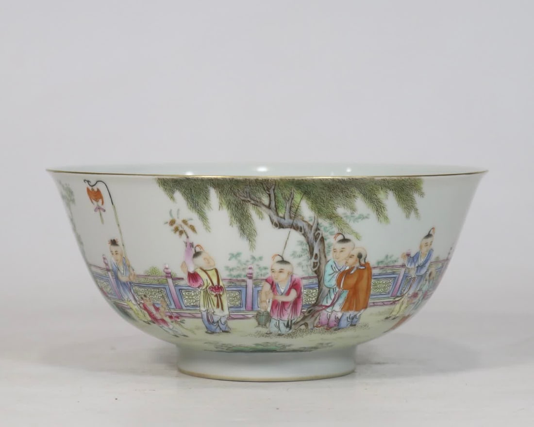 A pastel baby play picture bowl made in the Yongzheng era of the Qing Dynasty: Qing Dynasty Yongzheng year pastel baby play picture bowl SIZE: H:8cm D:17.5cm (The Dimensions Of All Batches Are Manually Measured.If You Need More Detailed Information, Please Contact Our Customer S