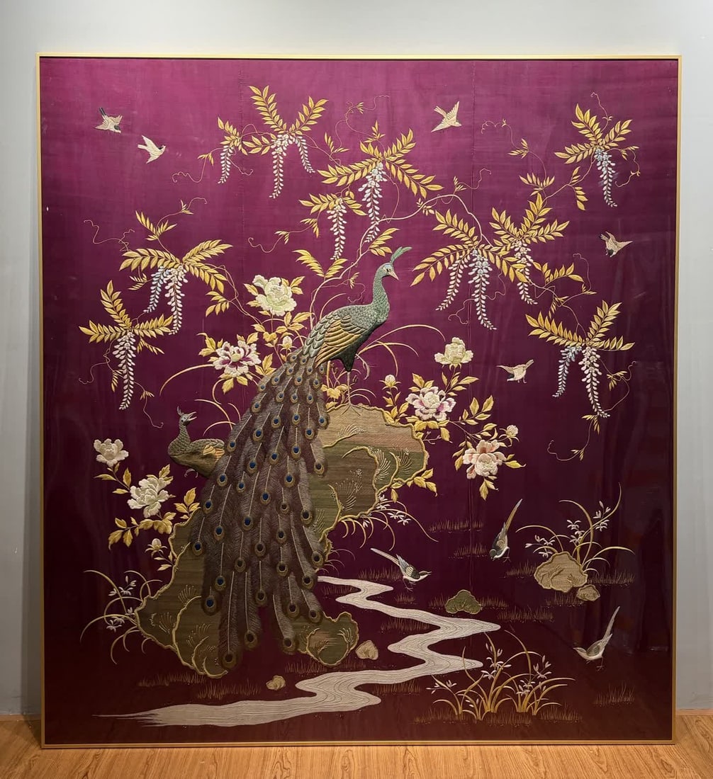 A Republic of China boutique large embroidered brocade peacock (1 of 9)