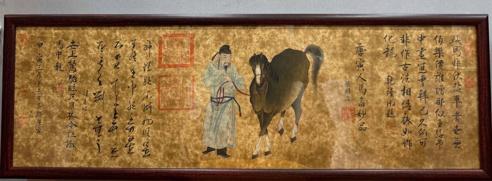 A picture of Tang Yin's men and horses: Tang Yin's human picture Qianlong imperial title SIZE: 98x32cm (The Dimensions Of All Batches Are Manually Measured.If You Need More Detailed Information, Please Contact Our Customer Service Before Bi