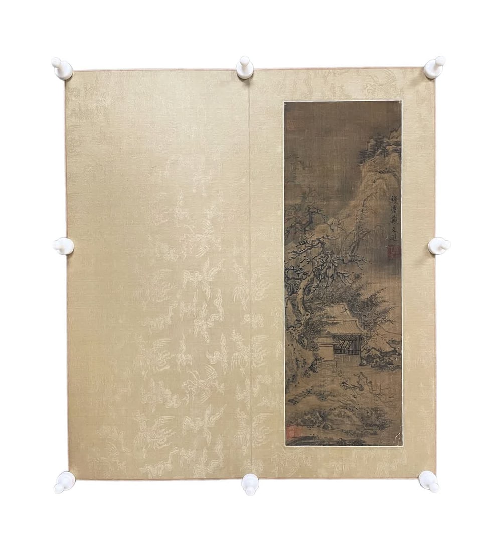 A sketch folding fan worn in the Ming Dynasty: Ming Dynasty Dai Jin sketch folding fan SIZE: Painting core40x14cm Overall 43x48cm (The Dimensions Of All Batches Are Manually Measured.If You Need More Detailed Information, Please Contact Our Custom