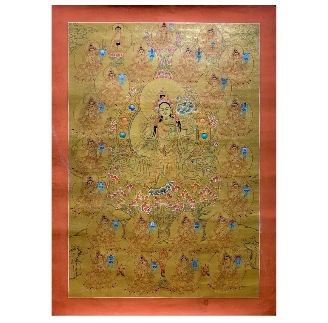 A piece of Qing Dynasty Tibetan tradition 21 Saving Buddha Mother Jinka Thangka: Qing Dynasty Tibetan Biography 21 Rescue Buddha Mother Jinka Thangka SIZE: 77x57cm (The Dimensions Of All Batches Are Manually Measured.If You Need More Detailed Information, Please Contact Our Custom