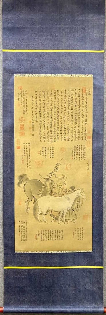 A silk vertical scroll of Qiu Ying's "Tianma Fu": Qiu Ying's "Tianma Fu" silk vertical axis SIZE: Painting core117x52cm (The Dimensions Of All Batches Are Manually Measured.If You Need More Detailed Information, Please Contact Our Customer Service Be